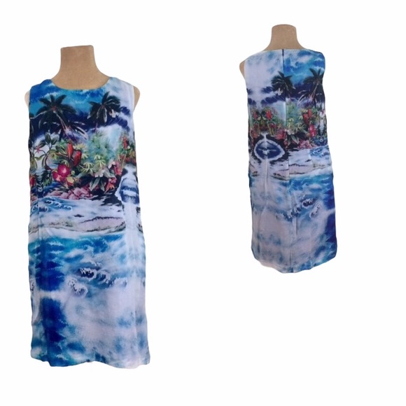 Taylor Tropical print sleeveless dress Medium - Picture 1 of 6